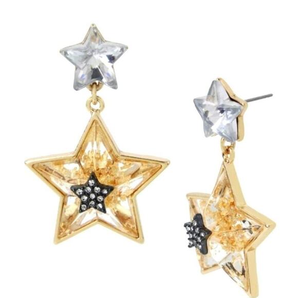 BETSeY Johnson CELESTIAL PUNK STAR DROP EARRINGS CRYSTAL - Picture 1 of 3
